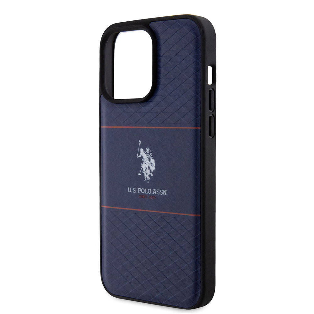 iPhone 15 Pro Max Kılıf U.S. Polo Assn. Orjinal Lisanslı Deri Şeritli Logo Dizayn Kılıf Siyah