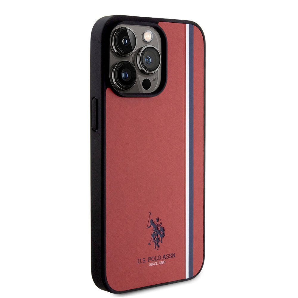 iPhone 15 Pro Max Kılıf U.S. Polo Assn. Orjinal Lisanslı Üç Renk Şerit Tasarımlı Baskı Logolu Kılıf Kırmızı