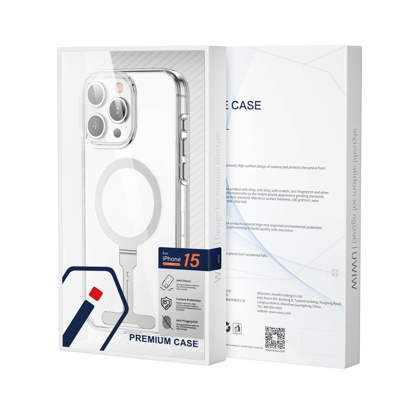 iPhone 15 Pro Max Kılıf Wiwu FYY-014 Magsafe Şarj Özellikli Alüminyum Alaşım Metal Standlı Şeffaf Kılıf Renksiz