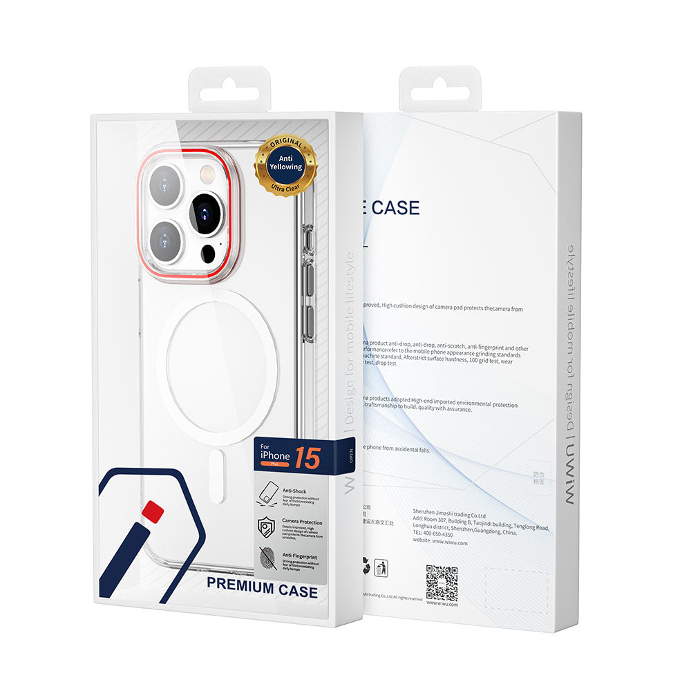 iPhone 15 Pro Max Kılıf Wiwu ZYS-013 Magsafe Şarj Özellikli Renkli Kamera Çerçeveli Şeffaf Jelly Kılıf Beyaz