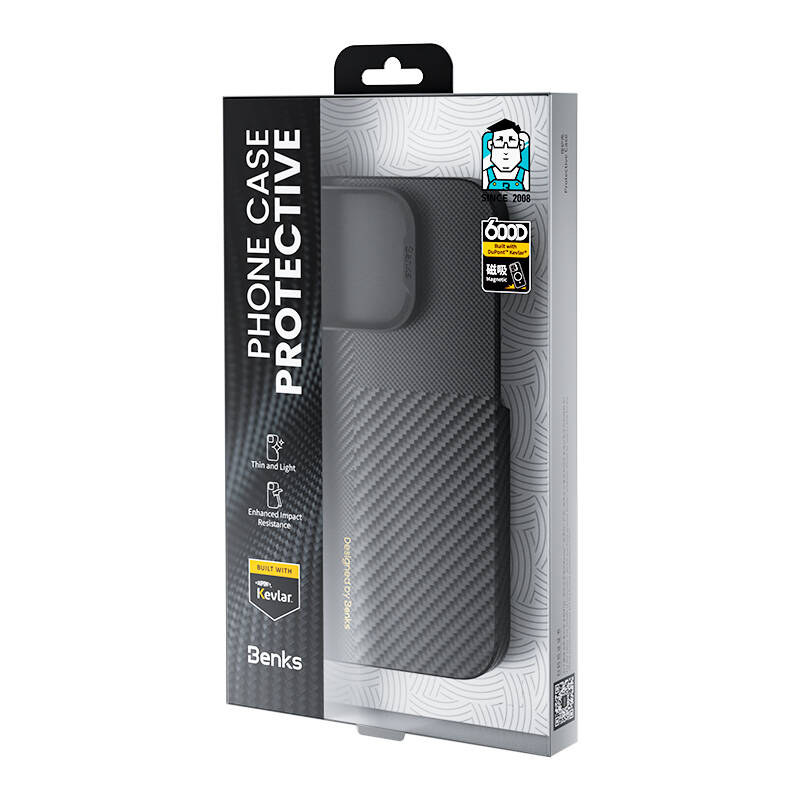 iPhone 15 Pro Max Magsafe Şarj Özellikli Karbon Fiber Benks Montage ArmorAir Kevlar Kılıf Siyah