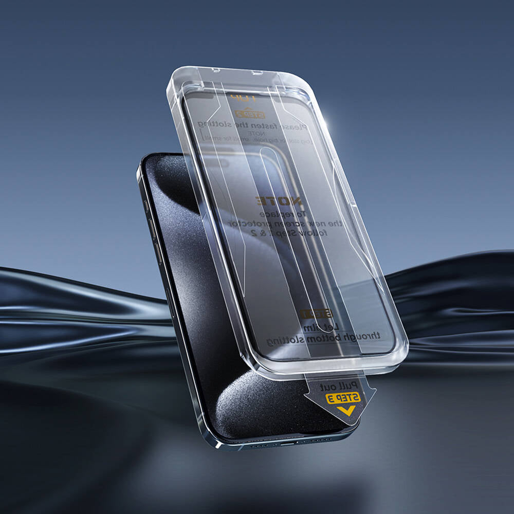 iPhone 15 Pro Max Wiwu Wi-SQ009 Easy Install iPrivacy 360° Anti-Peep Oleofobik Temperli Cam Ekran Koruyucu + Kolay Uygulama Aparatlı Siyah