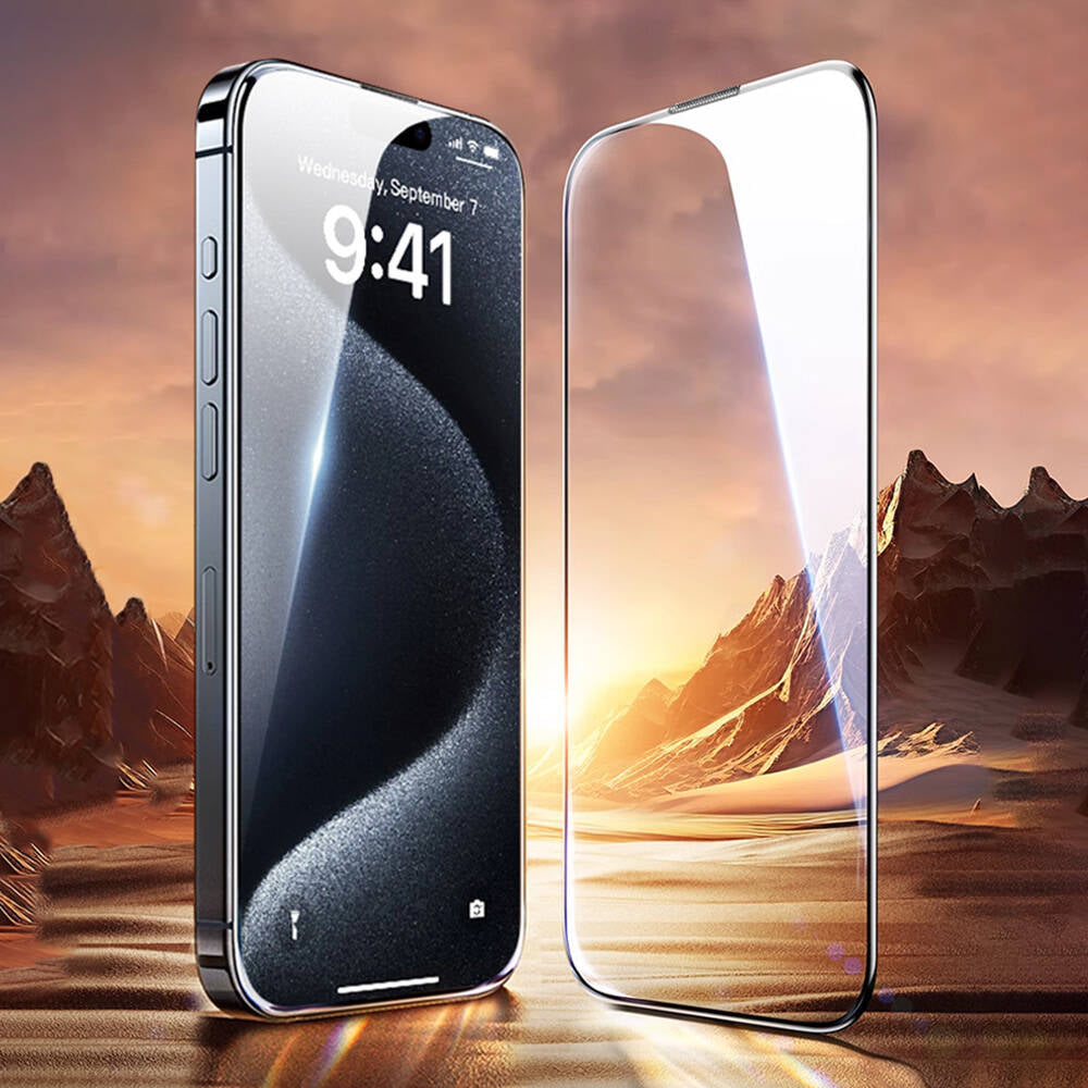 iPhone 15 Pro Wiwu GT-008 Polimer Oleofobik Kaplama Şeffaf Pürüzsüz Temperli Cam Ekran Koruyucu 10'lu Paket Siyah