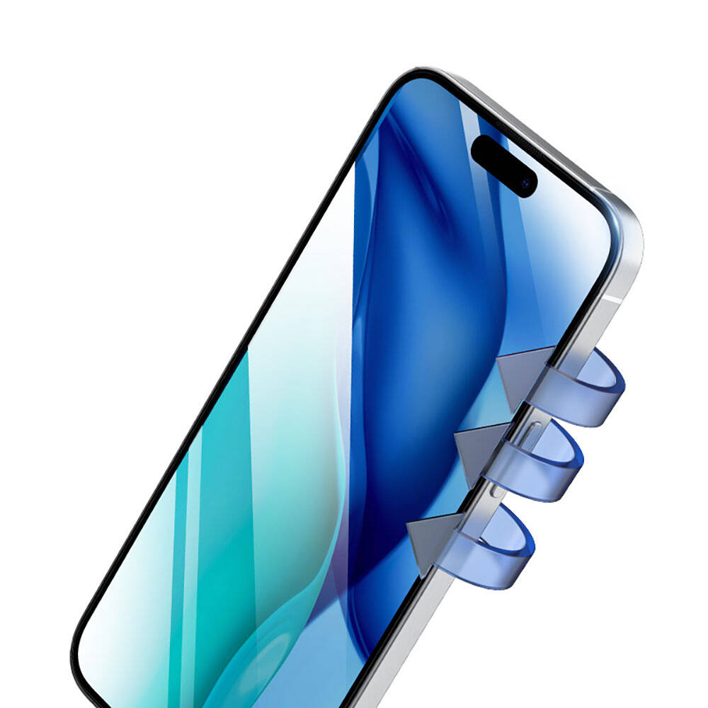 iPhone 15 Recci RSP-A20HD Full Transparan Temperli Cam Ekran Koruyucu Siyah