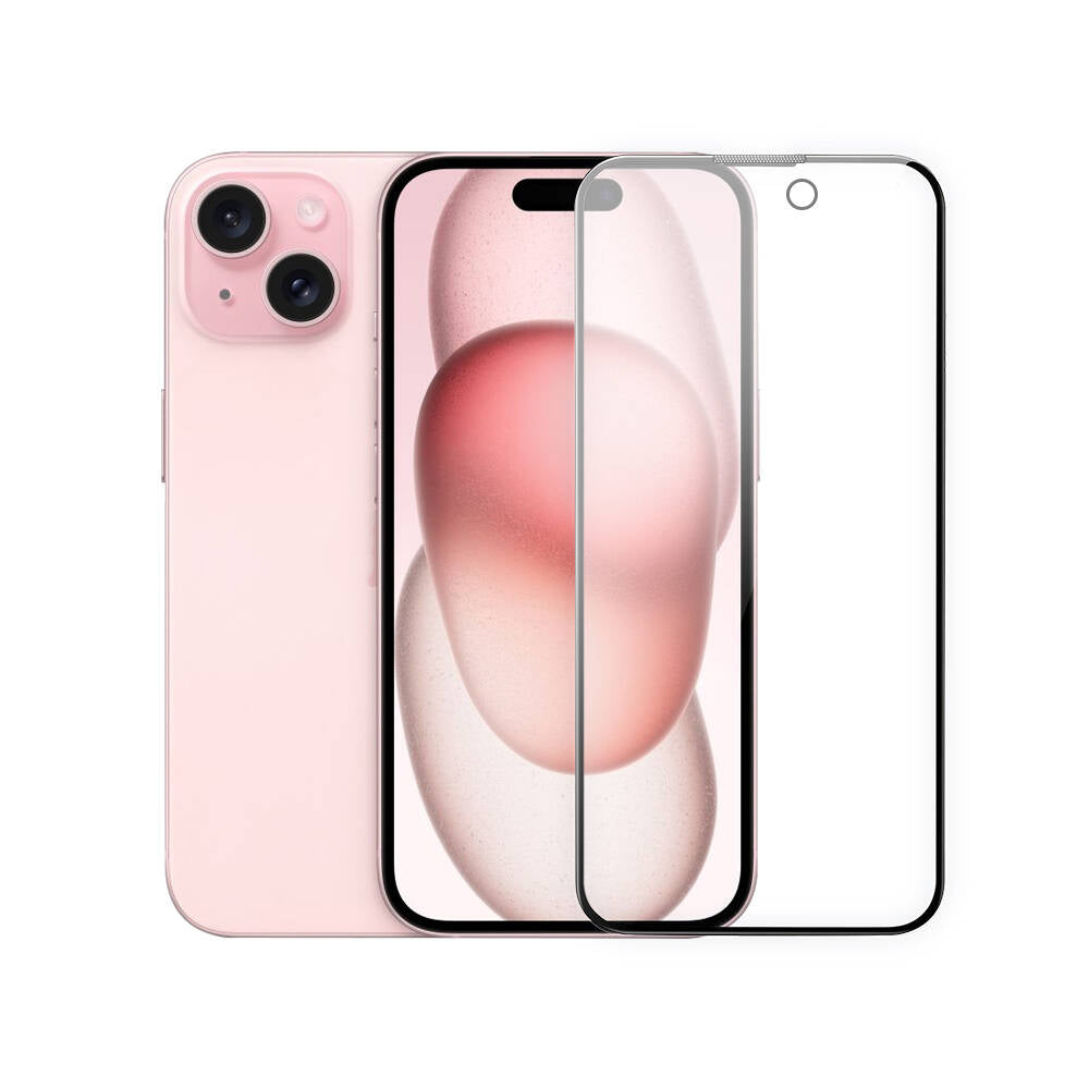 iPhone 15 Wiwu Wi-IP002 2in1 Temperli Cam Ahize Toz Önleyici Ekran Koruyucu ve Kamera Lens Koruyucu Set Siyah