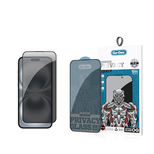 iPhone 16 Go Des 9D Full Cover Privacy Temperli Cam Ekran Koruyucu Siyah