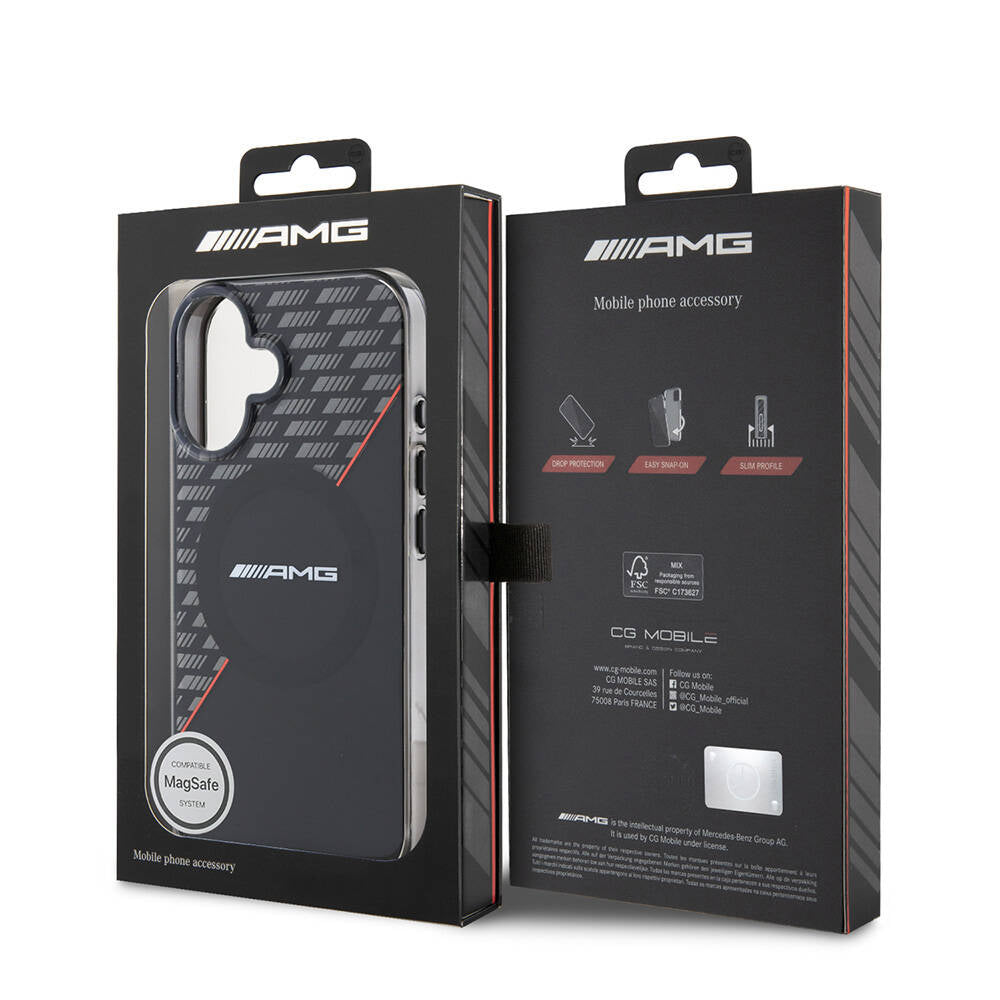iPhone 16 Kılıf AMG Orjinal Lisanslı Magsafe Şarj Özellikli Çift Katmanlı Kırmızı Çapraz Çizgili Kılıf Siyah-Kırmızı