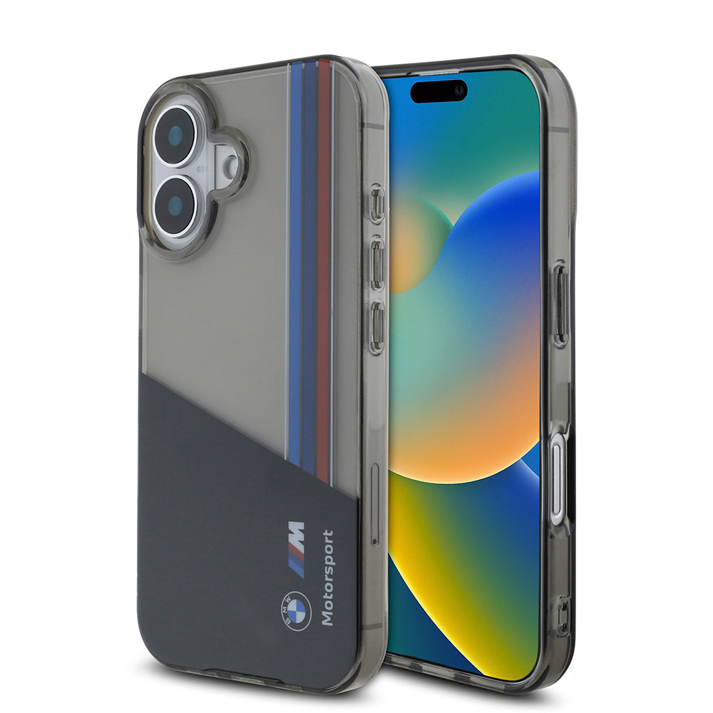 Apple iPhone 16 Kılıf BMW Orjinal Lisanslı Yarı Transparan M Dizayn Çizgili Kapak
