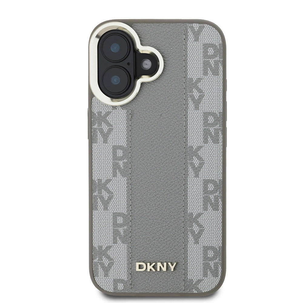 iPhone 16 Kılıf DKNY Orjinal Lisanslı Magsafe Şarj Özellikli 3D Yazılı Checkered Pattern Kılıf Bej