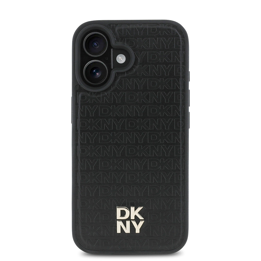iPhone 16 Kılıf DKNY Orjinal Lisanslı Magsafe Şarj Özellikli 3D Yazılı Repeat Pattern Kılıf Siyah