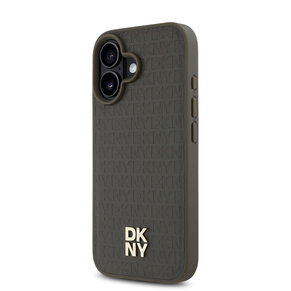 iPhone 16 Kılıf DKNY Orjinal Lisanslı Magsafe Şarj Özellikli 3D Yazılı Repeat Pattern Kılıf Siyah