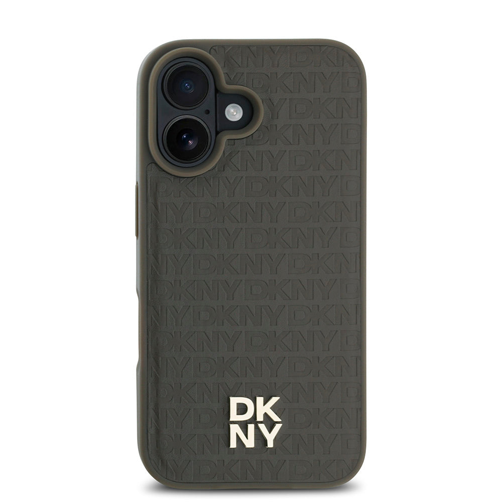 iPhone 16 Kılıf DKNY Orjinal Lisanslı Magsafe Şarj Özellikli 3D Yazılı Repeat Pattern Kılıf Kahverengi