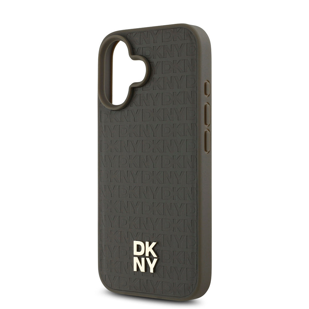 iPhone 16 Kılıf DKNY Orjinal Lisanslı Magsafe Şarj Özellikli 3D Yazılı Repeat Pattern Kılıf Siyah
