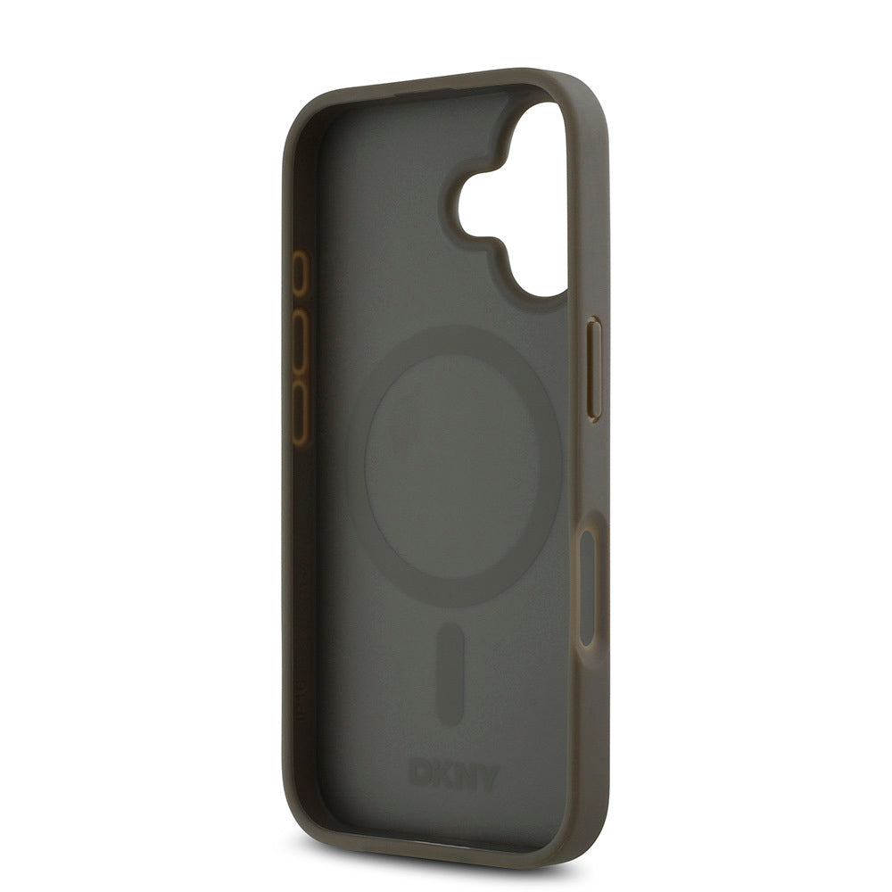 iPhone 16 Kılıf DKNY Orjinal Lisanslı Magsafe Şarj Özellikli 3D Yazılı Repeat Pattern Kılıf Siyah