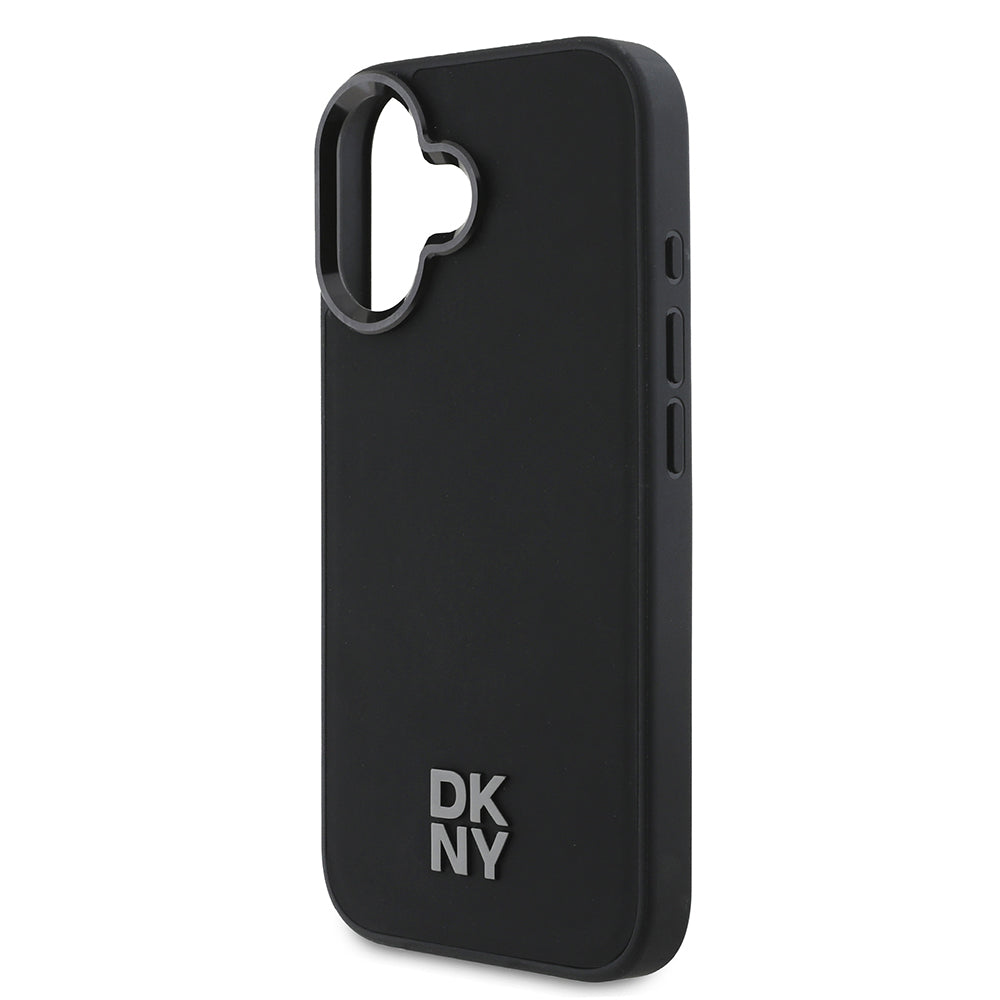 iPhone 16 Kılıf DKNY Orjinal Lisanslı Magsafe Şarj Özellikli Metal Logolu PU Deri Plain Kılıf Siyah