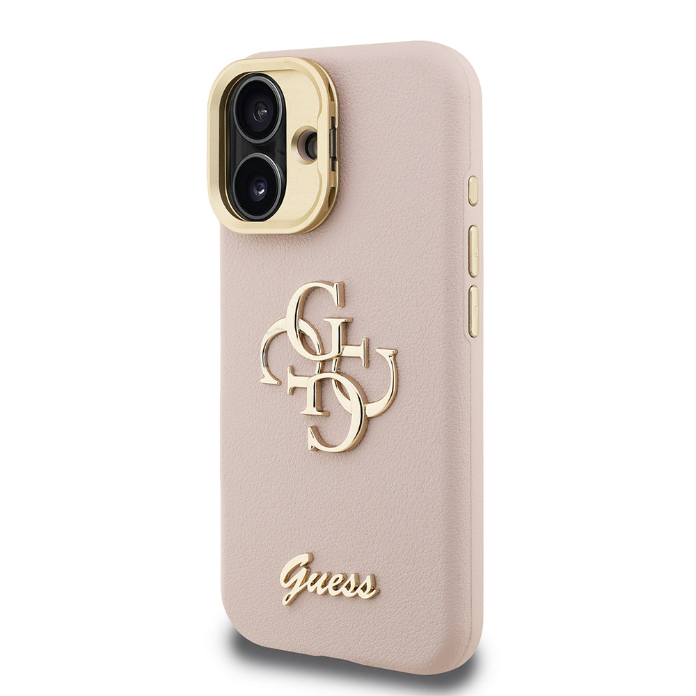 Apple iPhone 16 Kılıf Guess Orjinal Lisanslı Grained Yazı Logolu Kamera Standlı Kapak Siyah