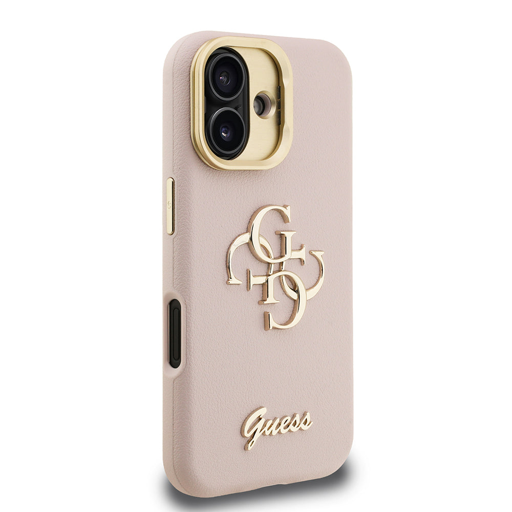 Apple iPhone 16 Kılıf Guess Orjinal Lisanslı Grained Yazı Logolu Kamera Standlı Kapak Siyah