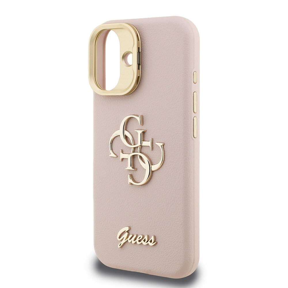 Apple iPhone 16 Kılıf Guess Orjinal Lisanslı Grained Yazı Logolu Kamera Standlı Kapak Siyah