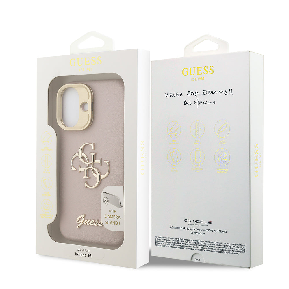 Apple iPhone 16 Kılıf Guess Orjinal Lisanslı Grained Yazı Logolu Kamera Standlı Kapak Siyah