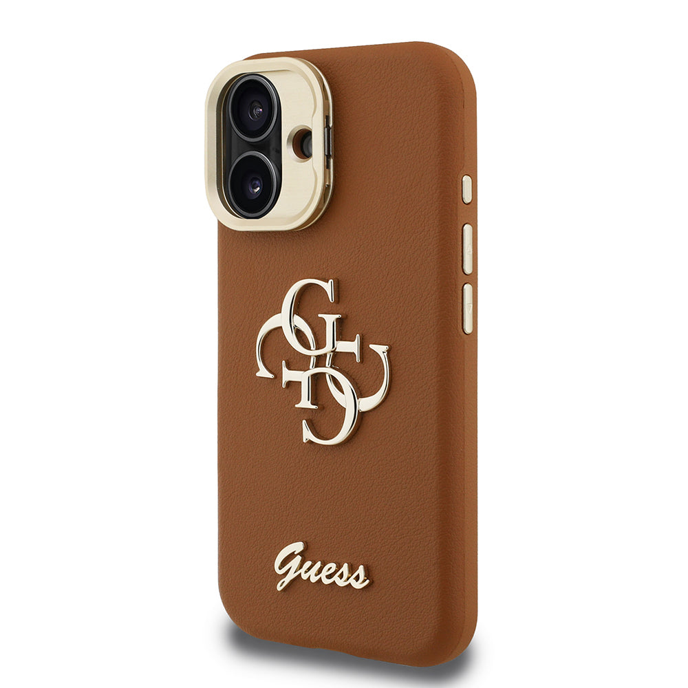 Apple iPhone 16 Kılıf Guess Orjinal Lisanslı Grained Yazı Logolu Kamera Standlı Kapak Siyah