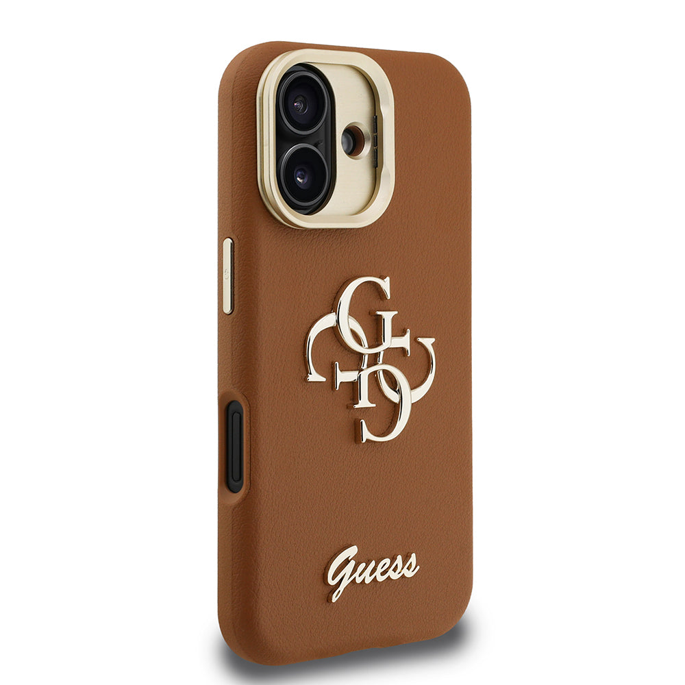 Apple iPhone 16 Kılıf Guess Orjinal Lisanslı Grained Yazı Logolu Kamera Standlı Kapak Siyah