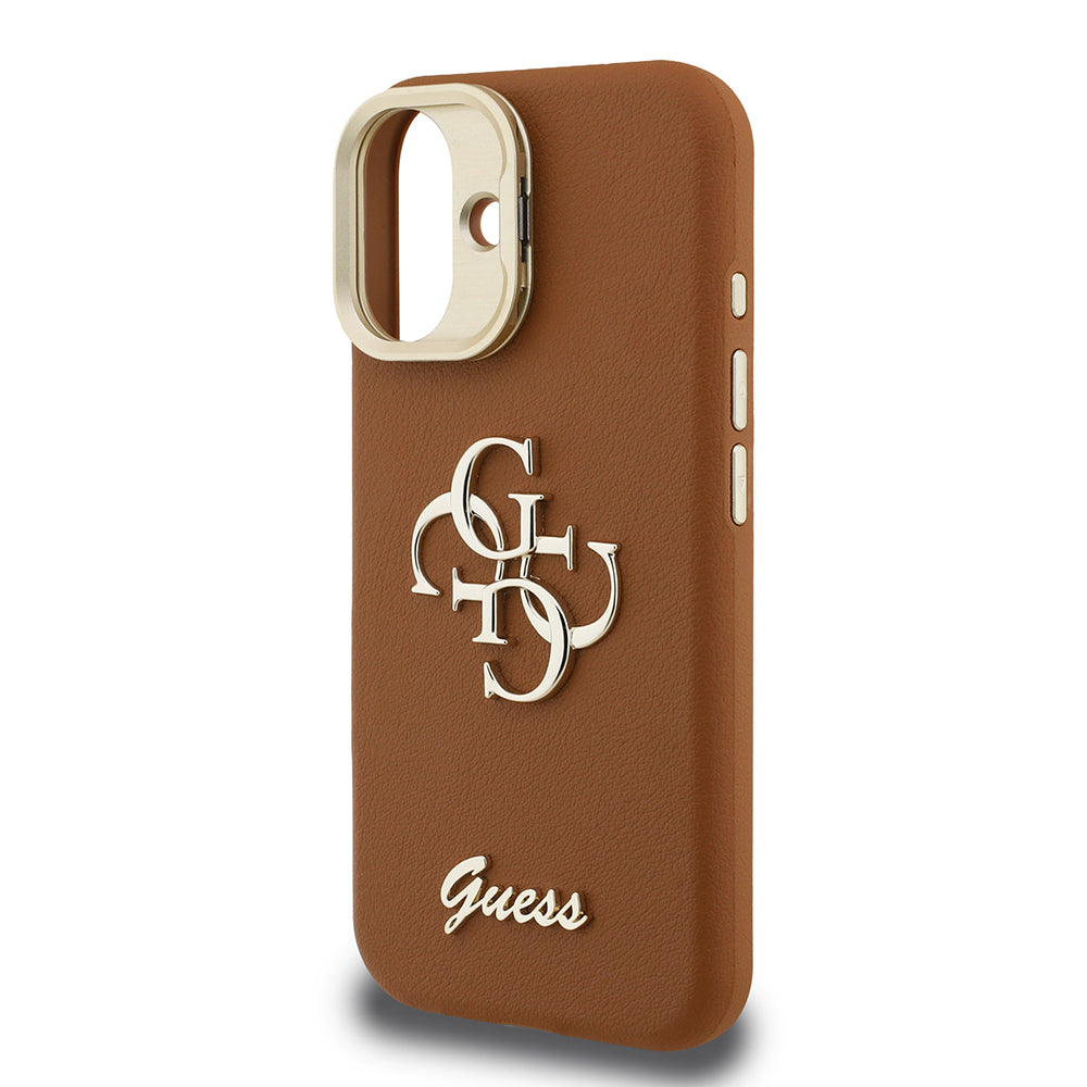 Apple iPhone 16 Kılıf Guess Orjinal Lisanslı Grained Yazı Logolu Kamera Standlı Kapak Siyah