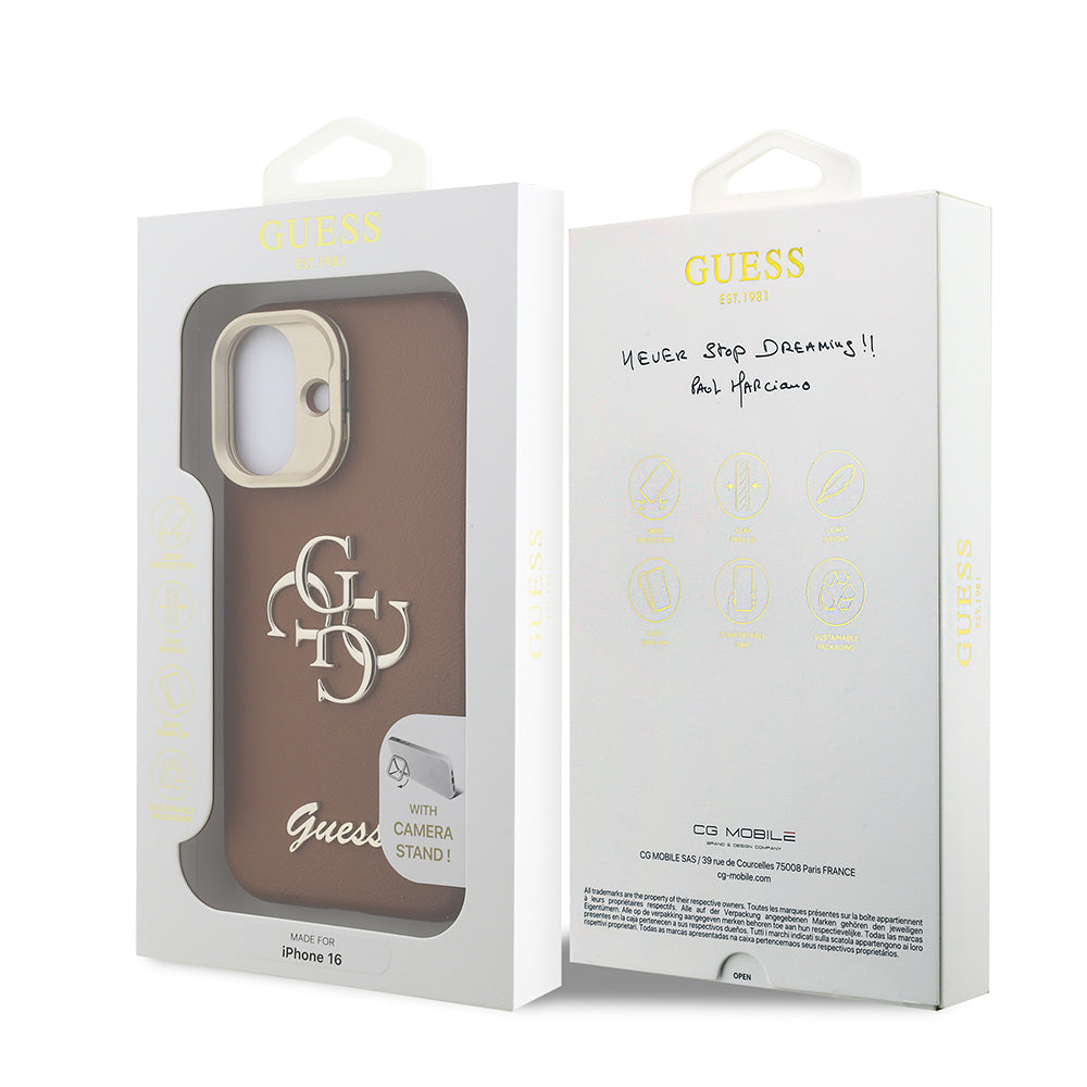 Apple iPhone 16 Kılıf Guess Orjinal Lisanslı Grained Yazı Logolu Kamera Standlı Kapak Siyah