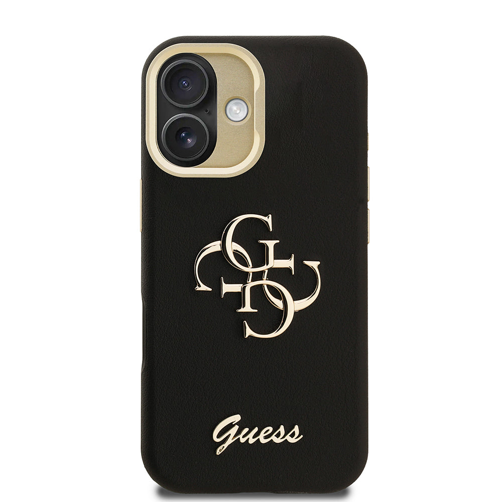 Apple iPhone 16 Kılıf Guess Orjinal Lisanslı Grained Yazı Logolu Kamera Standlı Kapak Siyah