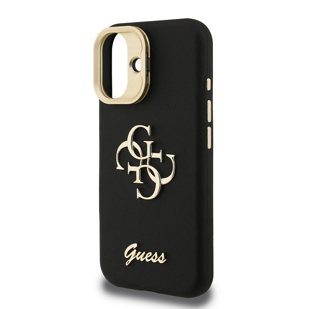 Apple iPhone 16 Kılıf Guess Orjinal Lisanslı Grained Yazı Logolu Kamera Standlı Kapak Siyah