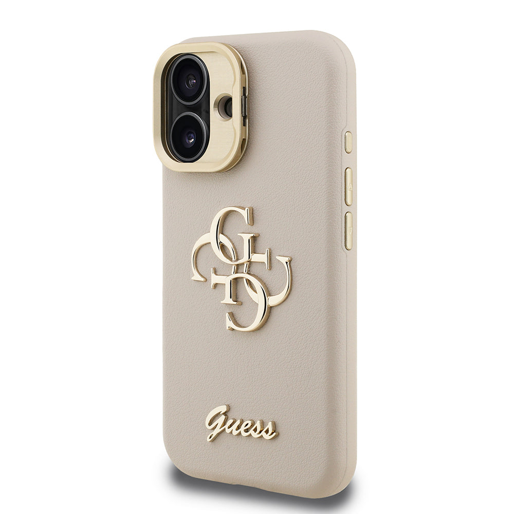 Apple iPhone 16 Kılıf Guess Orjinal Lisanslı Grained Yazı Logolu Kamera Standlı Kapak Siyah