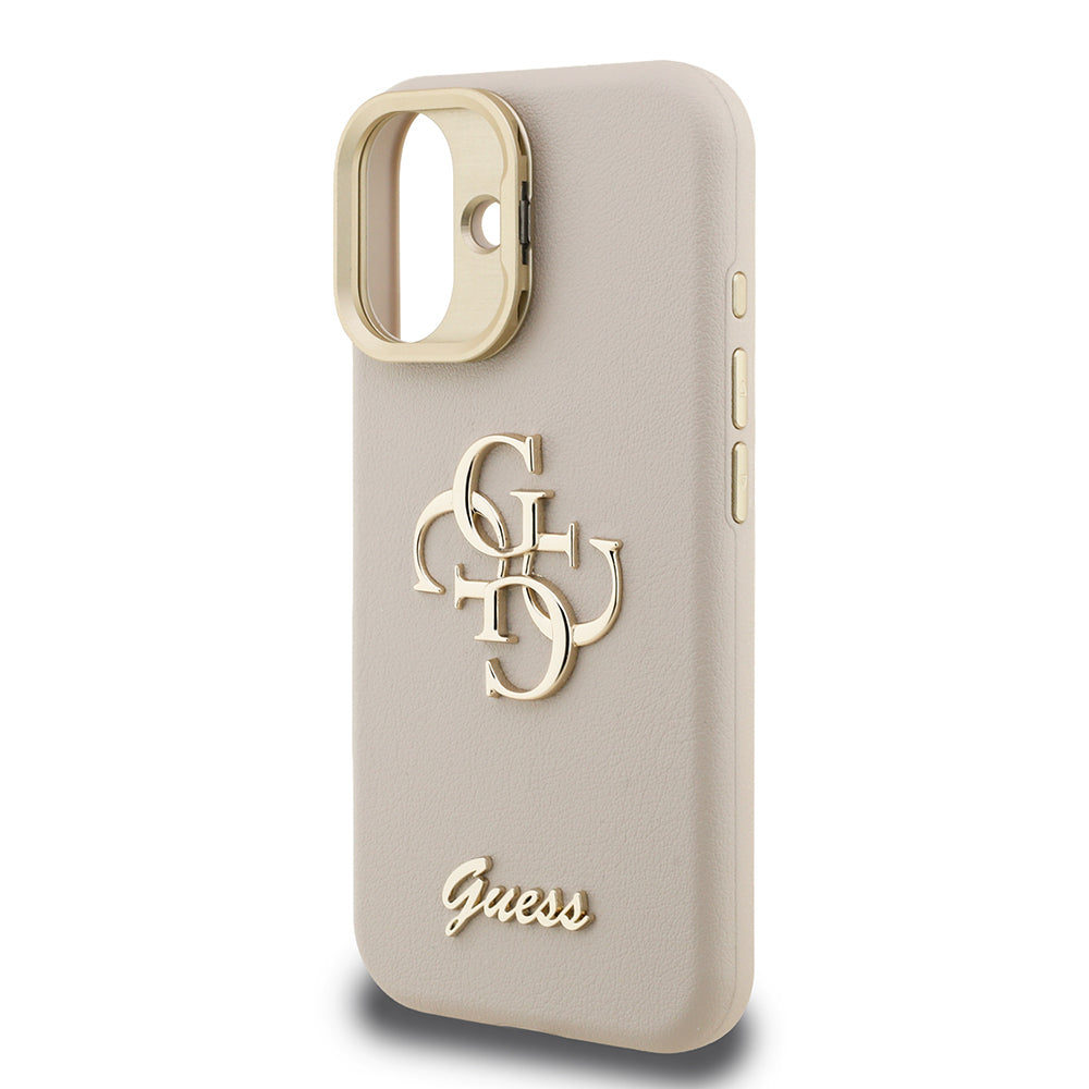 Apple iPhone 16 Kılıf Guess Orjinal Lisanslı Grained Yazı Logolu Kamera Standlı Kapak Siyah
