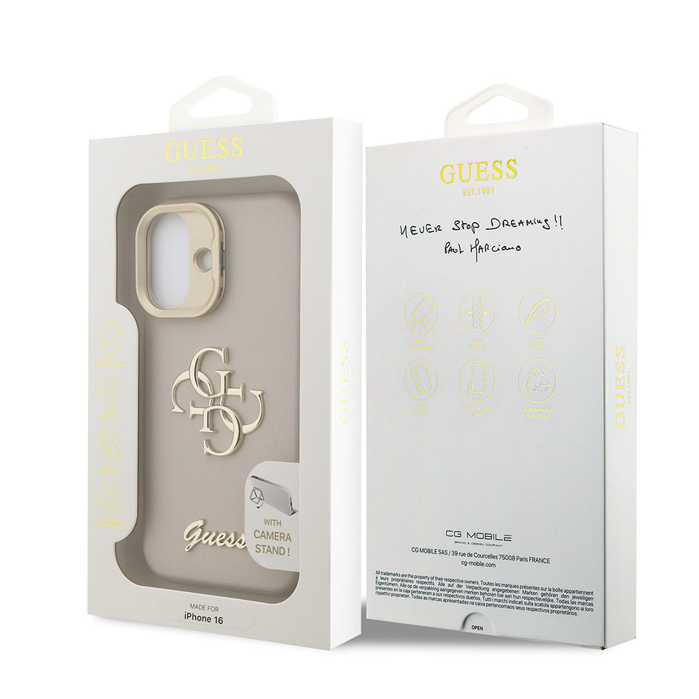 Apple iPhone 16 Kılıf Guess Orjinal Lisanslı Grained Yazı Logolu Kamera Standlı Kapak Siyah