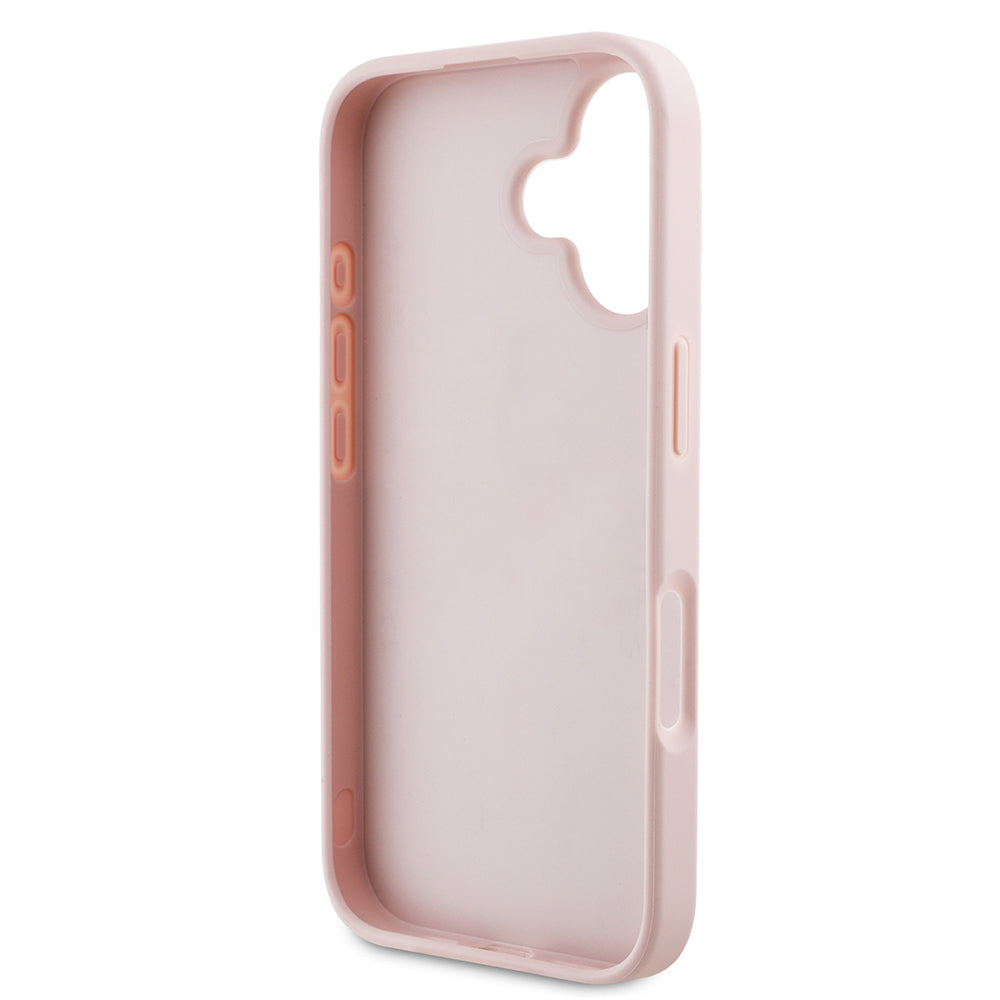 Apple iPhone 16 Kılıf Guess Orjinal Lisanslı Gül Baskılı Büyük Metal Logo Dizaynlı Kapak Pembe