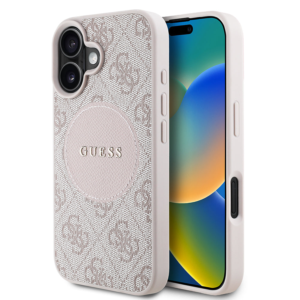 Apple iPhone 16 Kılıf Guess Orjinal Lisanslı M-safe Şarj Özellikli Yazı Logolu Circle Classic Kapak Siyah