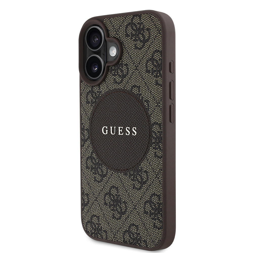 Apple iPhone 16 Kılıf Guess Orjinal Lisanslı M-safe Şarj Özellikli Yazı Logolu Circle Classic Kapak Siyah