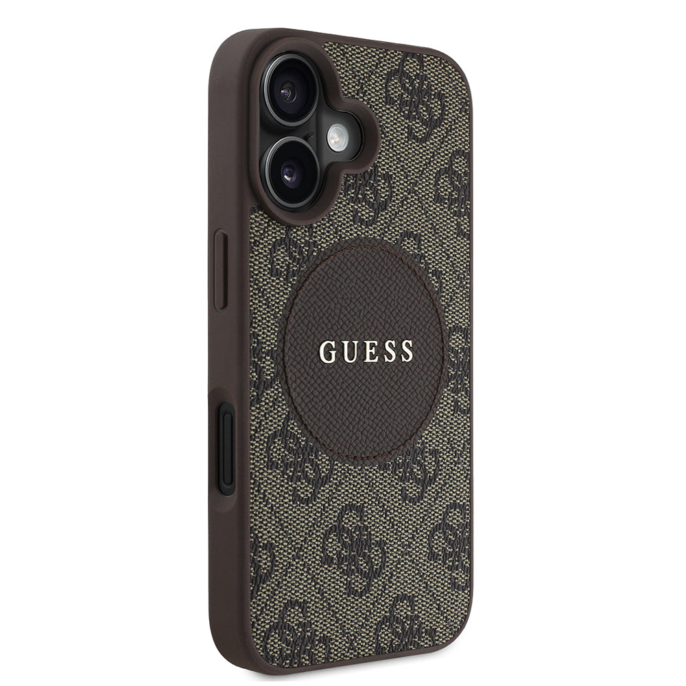 Apple iPhone 16 Kılıf Guess Orjinal Lisanslı M-safe Şarj Özellikli Yazı Logolu Circle Classic Kapak Siyah
