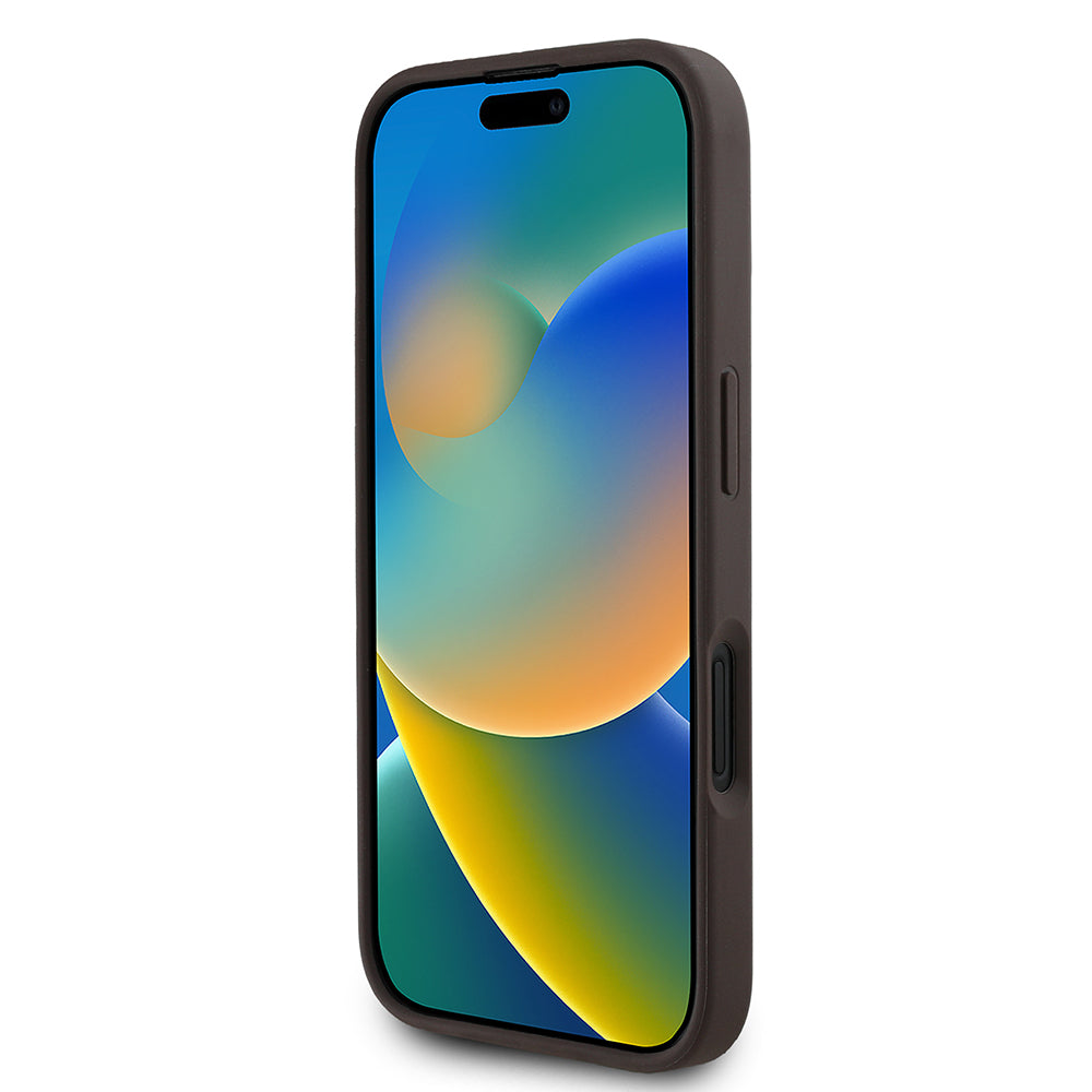 Apple iPhone 16 Kılıf Guess Orjinal Lisanslı M-safe Şarj Özellikli Yazı Logolu Circle Classic Kapak Kahverengi