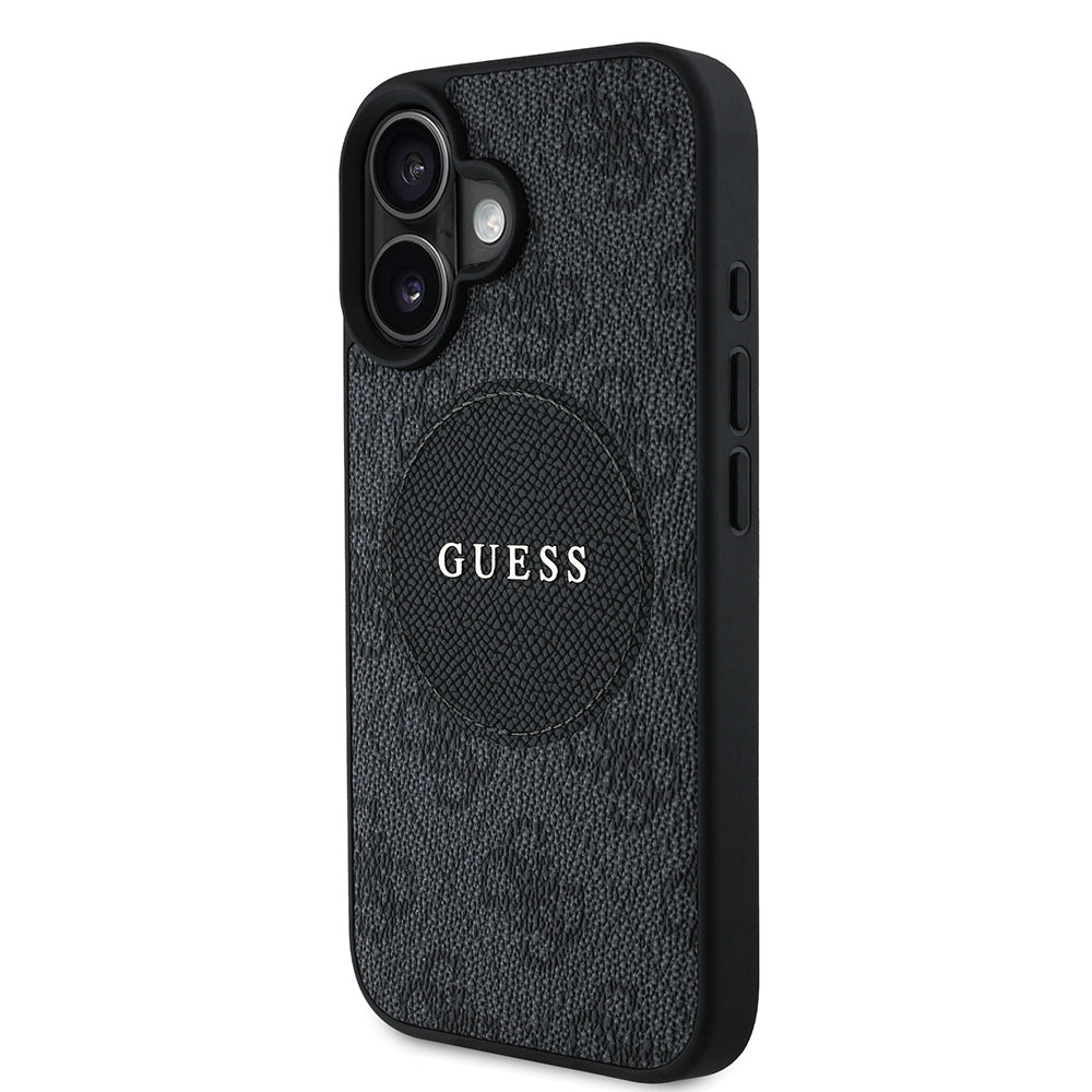 Apple iPhone 16 Kılıf Guess Orjinal Lisanslı M-safe Şarj Özellikli Yazı Logolu Circle Classic Kapak Pembe
