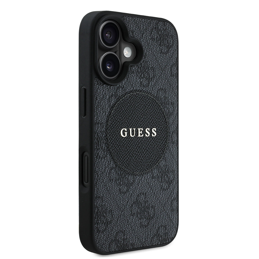 Apple iPhone 16 Kılıf Guess Orjinal Lisanslı M-safe Şarj Özellikli Yazı Logolu Circle Classic Kapak Pembe