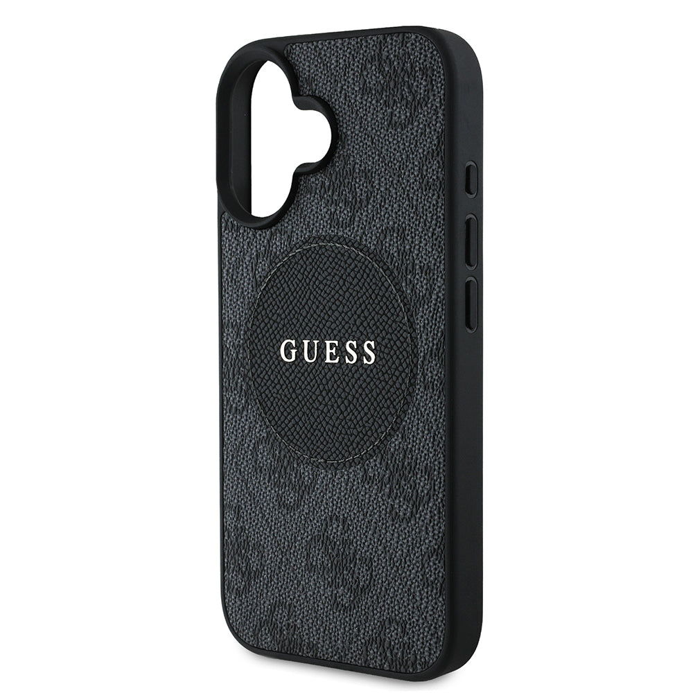 Apple iPhone 16 Kılıf Guess Orjinal Lisanslı M-safe Şarj Özellikli Yazı Logolu Circle Classic Kapak Siyah
