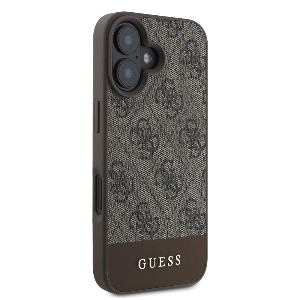 Apple iPhone 16 Kılıf Guess Orjinal Lisanslı PU Deri Şerit Logo Dizaynlı Kapak Pembe
