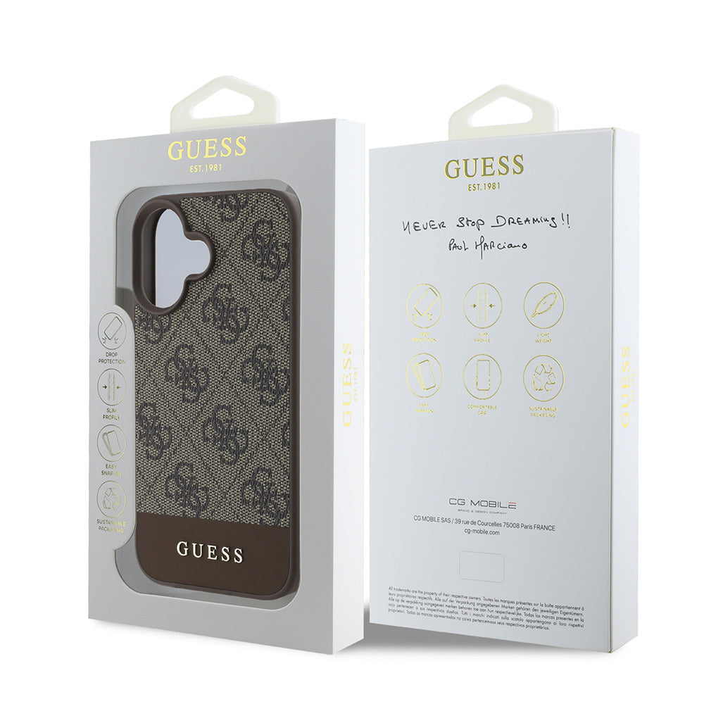 Apple iPhone 16 Kılıf Guess Orjinal Lisanslı PU Deri Şerit Logo Dizaynlı Kapak Pembe