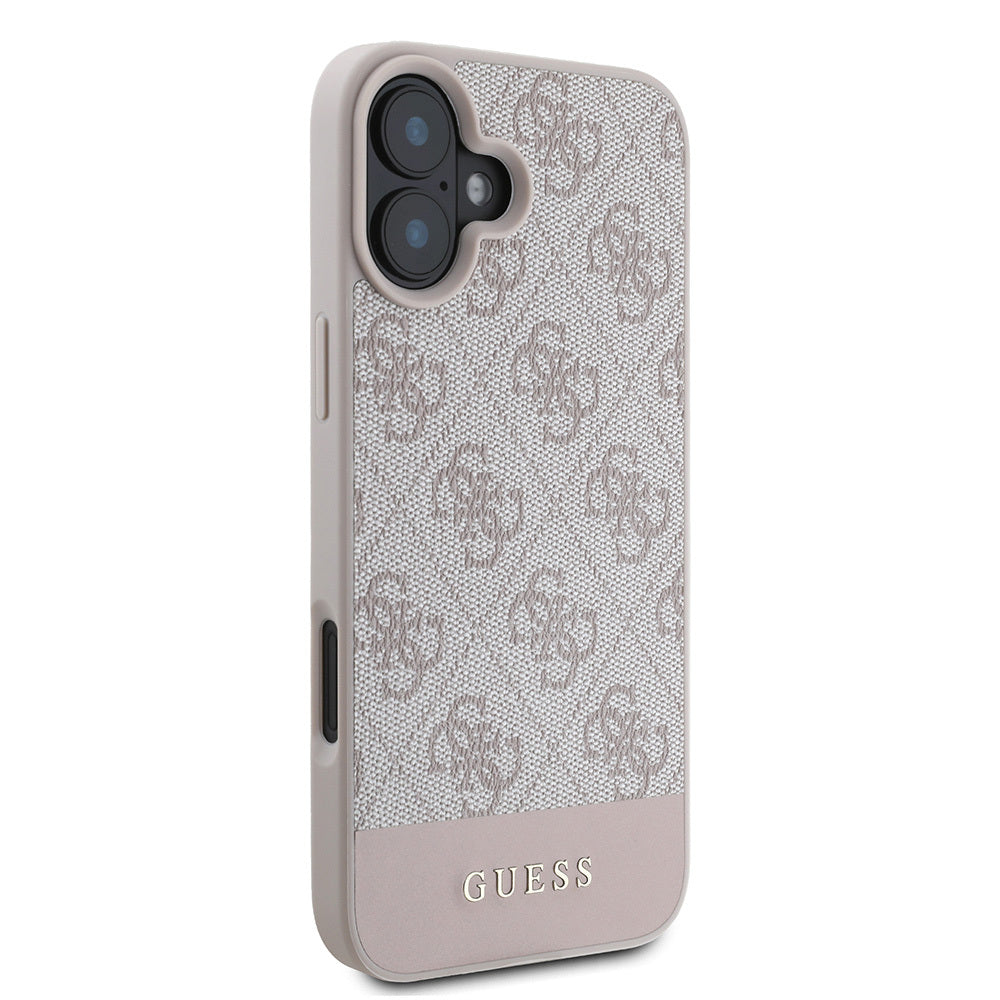 Apple iPhone 16 Kılıf Guess Orjinal Lisanslı PU Deri Şerit Logo Dizaynlı Kapak Kahverengi