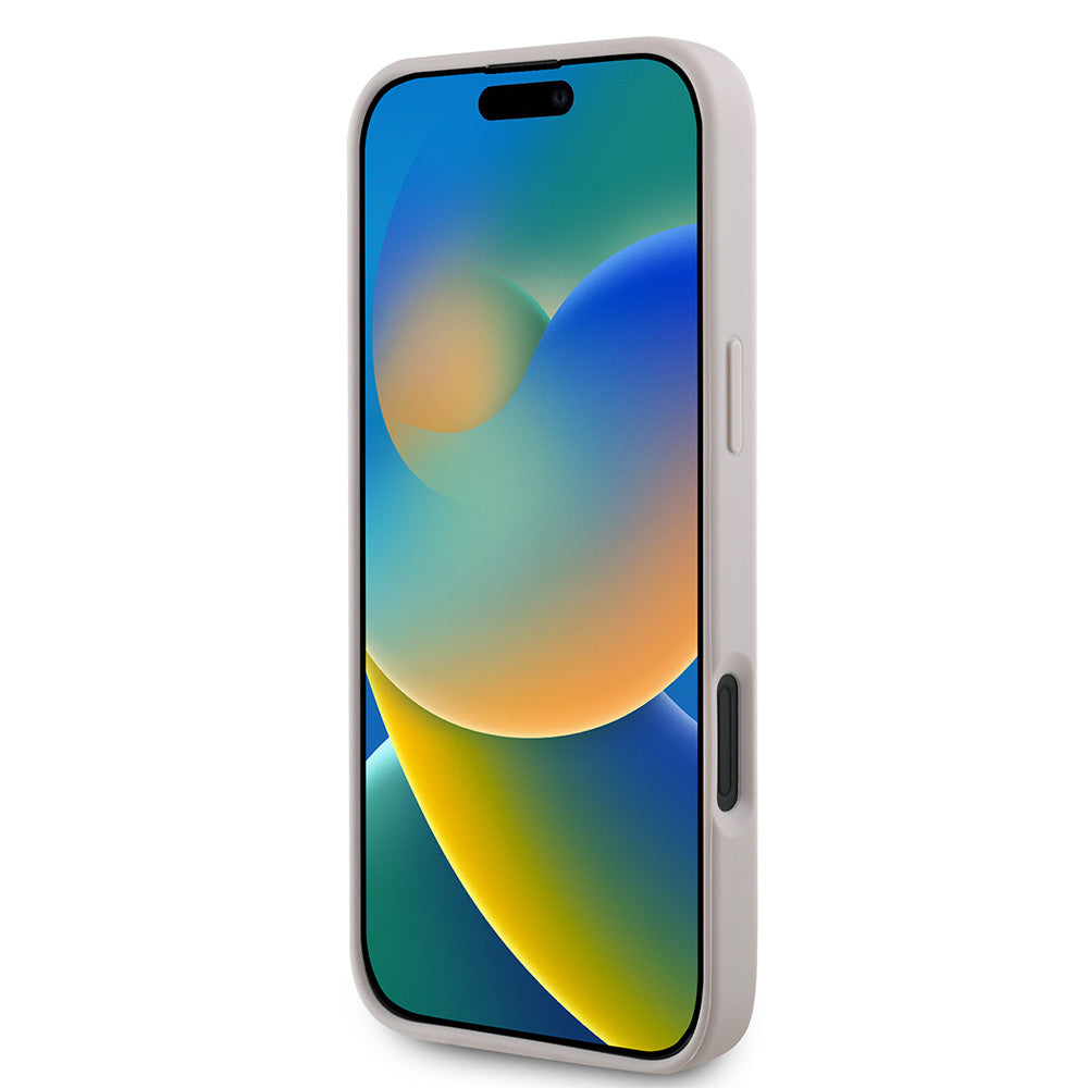 Apple iPhone 16 Kılıf Guess Orjinal Lisanslı PU Deri Şerit Logo Dizaynlı Kapak Kahverengi