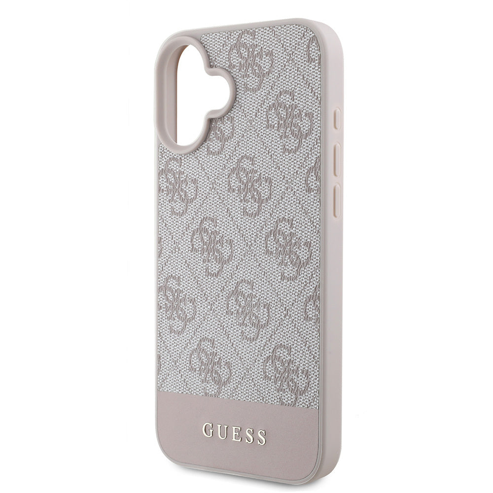 Apple iPhone 16 Kılıf Guess Orjinal Lisanslı PU Deri Şerit Logo Dizaynlı Kapak Pembe