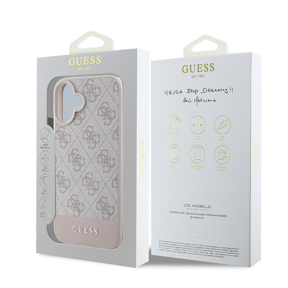 Apple iPhone 16 Kılıf Guess Orjinal Lisanslı PU Deri Şerit Logo Dizaynlı Kapak Kahverengi