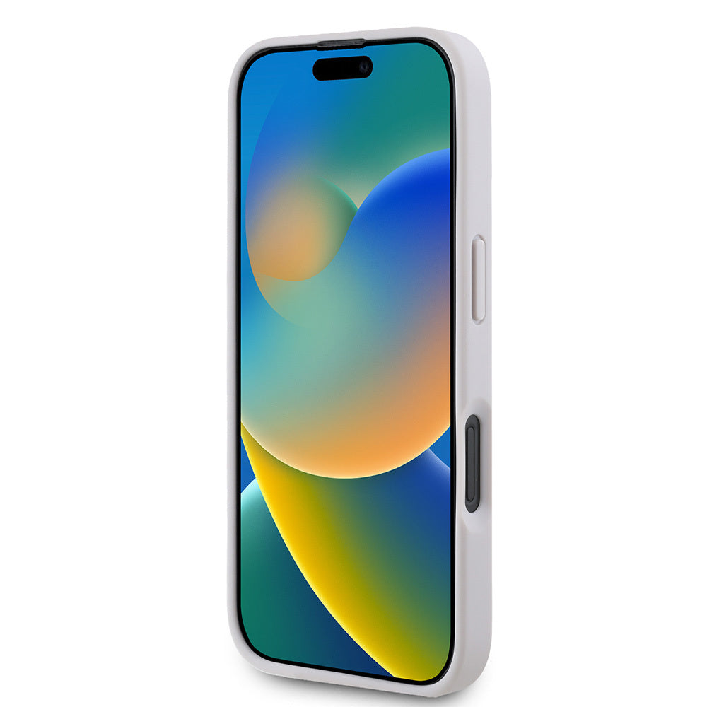 Apple iPhone 16 Kılıf Guess Orjinal Lisanslı PU Deri Taşlı Üçgen Logo 4G Desenli Strass Kapak Kahverengi