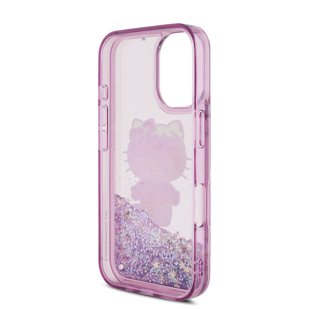 iPhone 16 Kılıf Hello Kitty Orjinal Lisanslı Sıvılı Simli 50. Yıldönümü Partisi Kılıf Mor