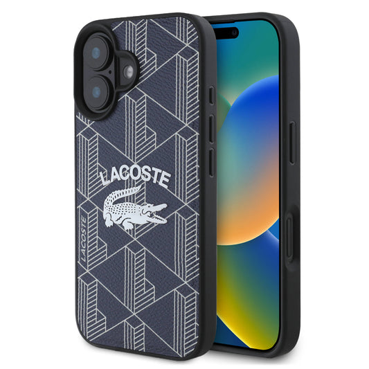 iPhone 16 Kılıf Lacoste Orjinal Lisanslı Magsafe Şarj Özellikli Mono Vintage Logo Kılıf Siyah