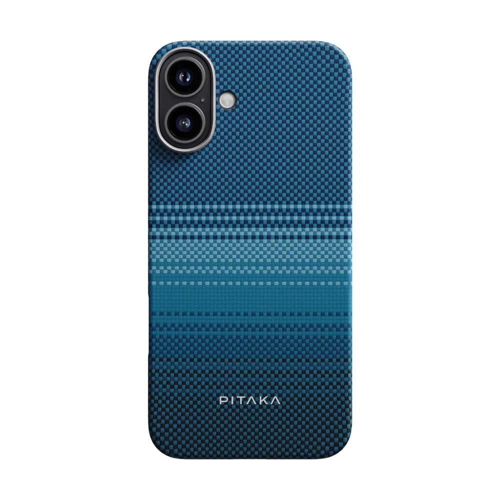 Apple iPhone 16 Kılıf M-safe Şarj Özellikli Aramid Fiber Pitaka Tactile Woven Sunset-Moonrise Serisi Moonrise Kapak